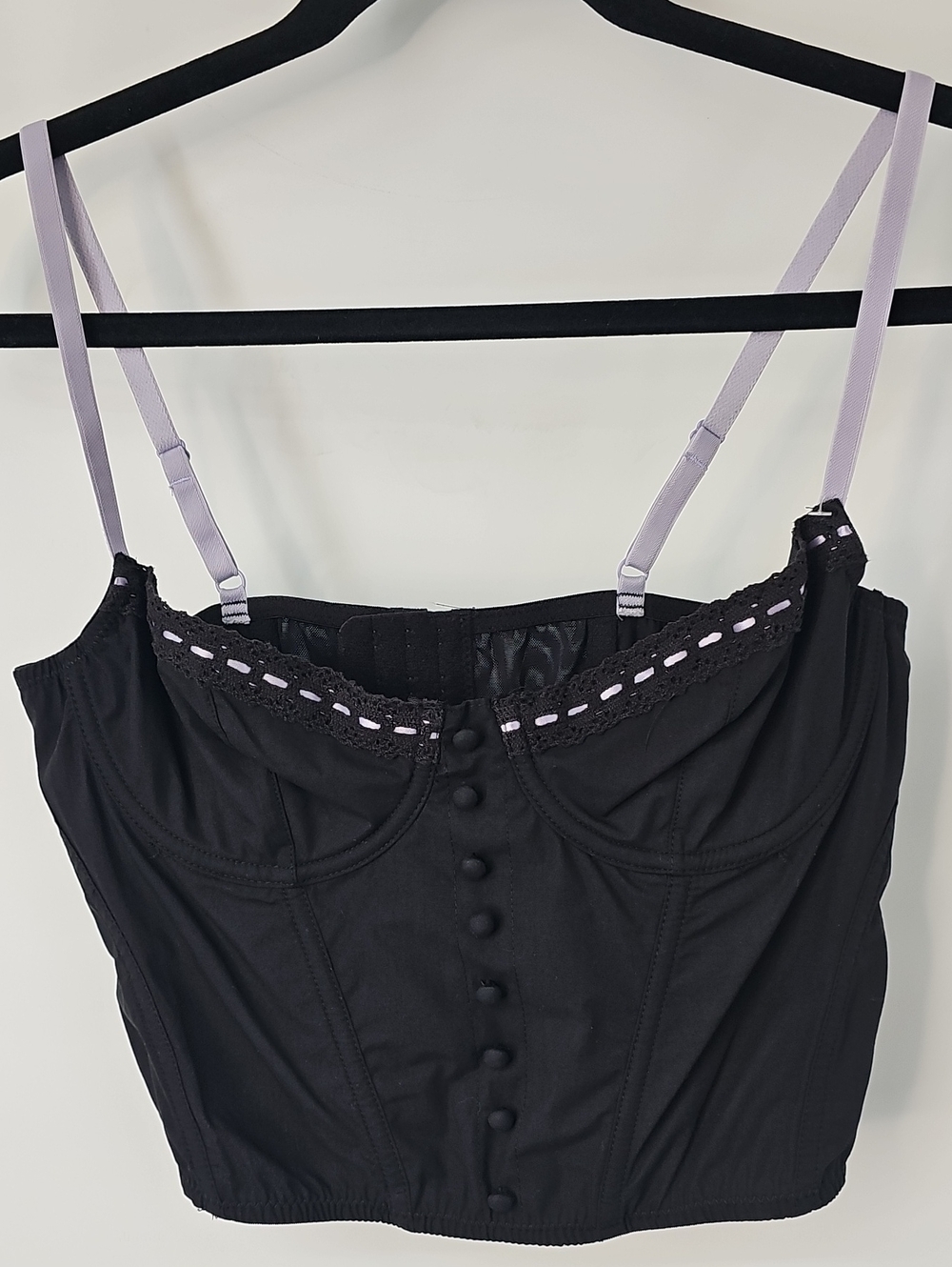 Urban Outfitters Black Bustier w Boning Lace-Trim & Lilac Straps Coquette Sexy - Picture 9 of 9